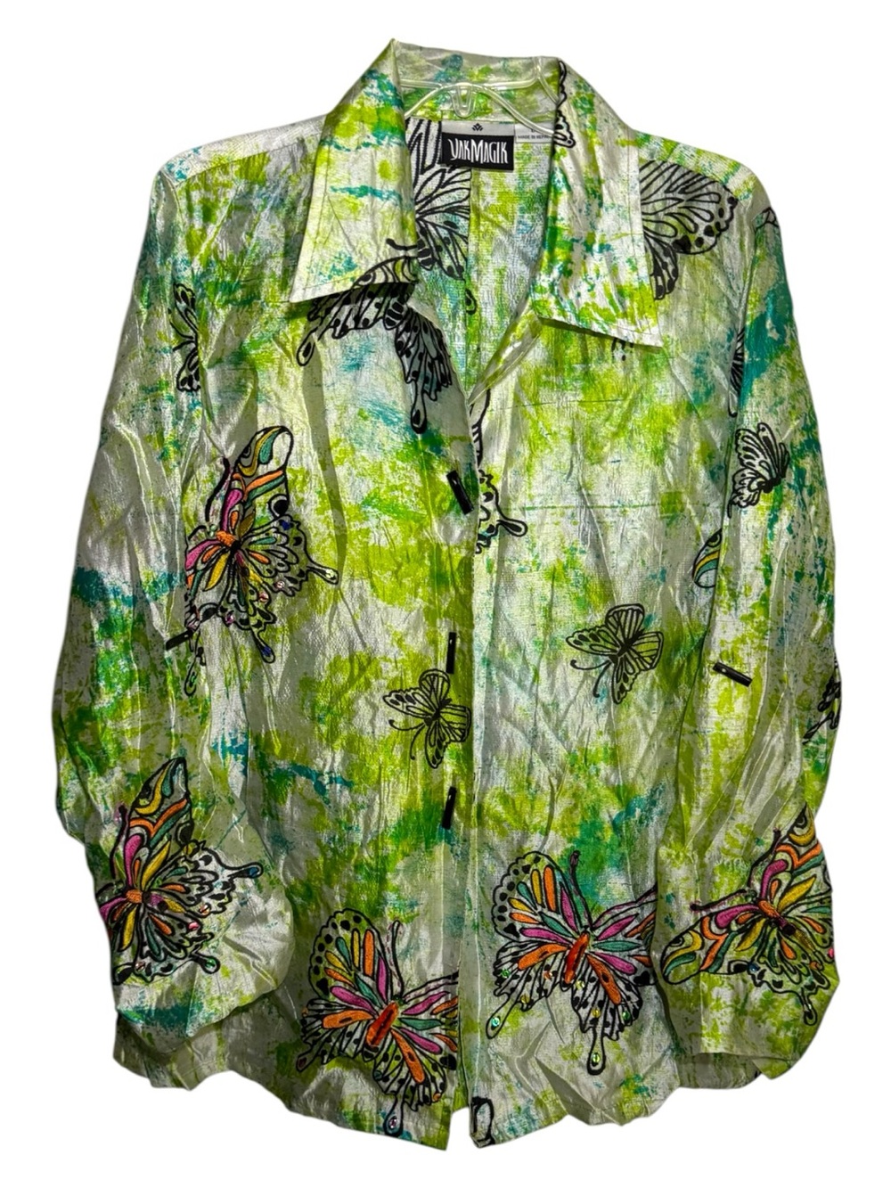 Yak Magik Colorful Butterfly Embroidered Silk Funky Western Vintage Top